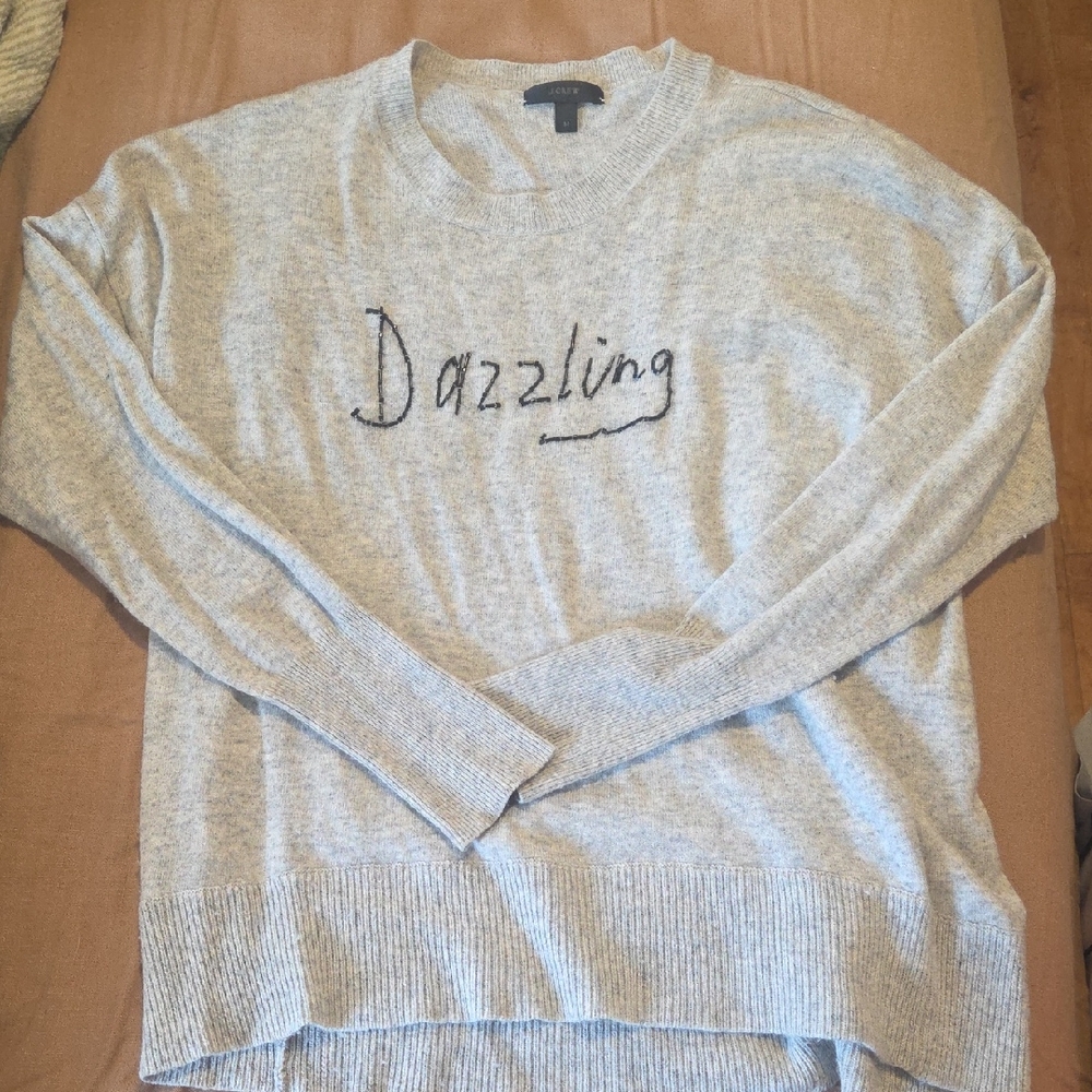 J. Crew Gray Sweater with Dazzling Text